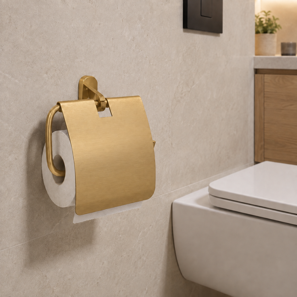 TOILET PAPER HOLDER WITH FLAP (GOLD)