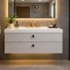 Floating wall-mounted bathroom vanity in small Indian bathroom